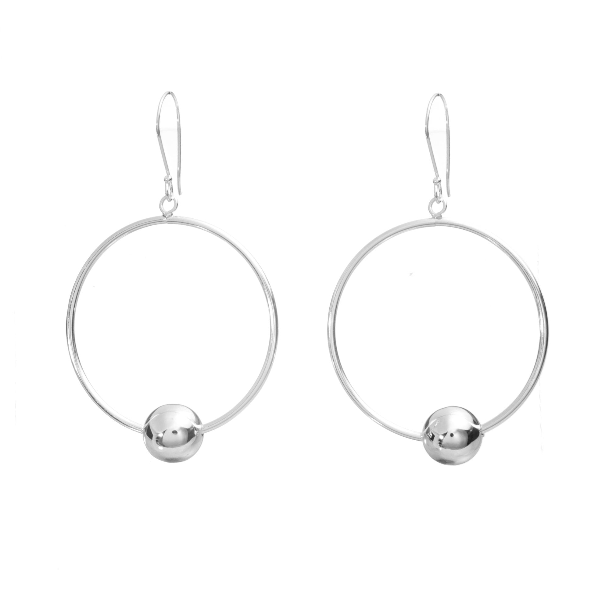 Aretes de aro con esfera de plata