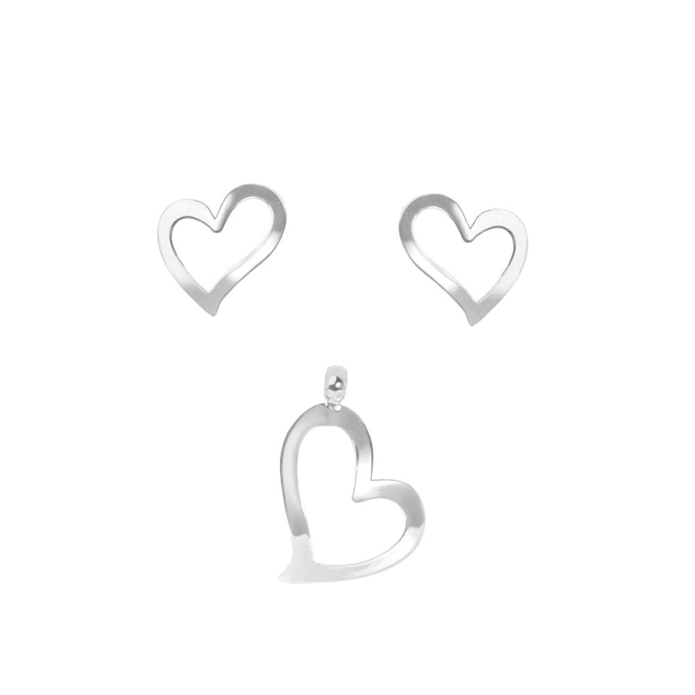 Dije y aretes Corazón de Plata Plano