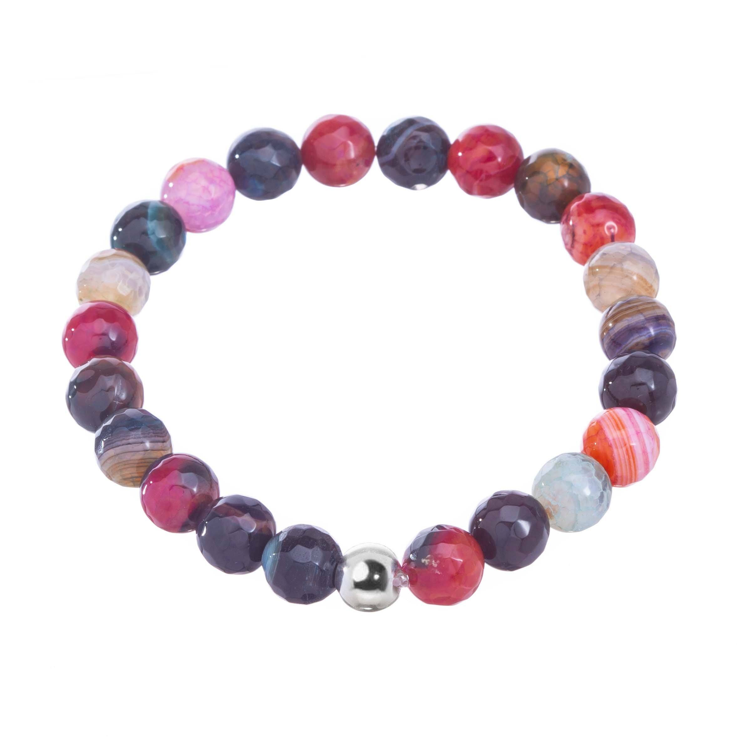 Pulsera de piedras ágatas multicolor con esfera de plata
