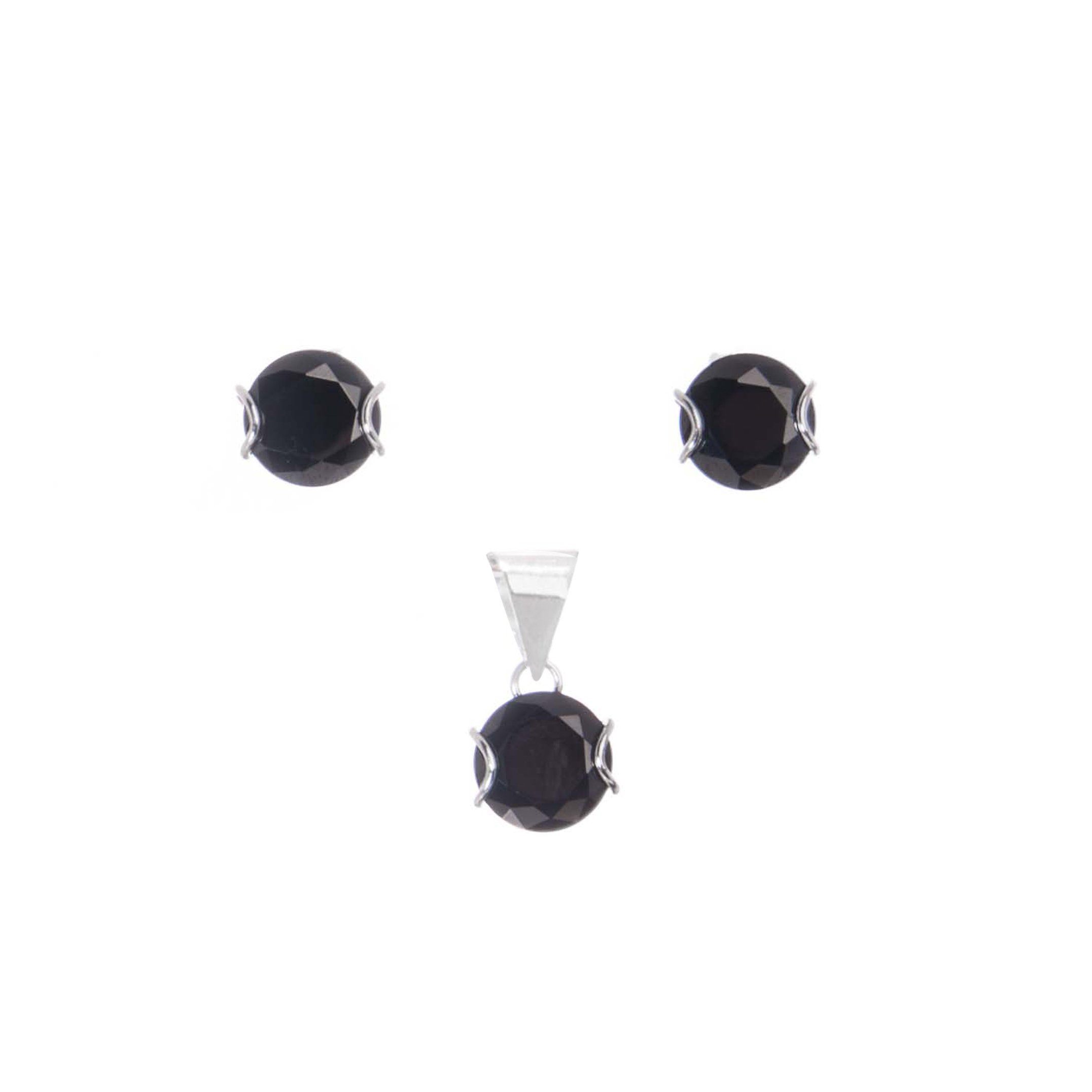 Dijes y aretes abrazo de zirconias con plata.