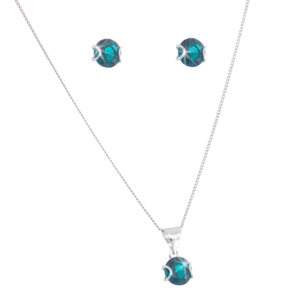 Dijes y aretes abrazo de zirconias con plata.