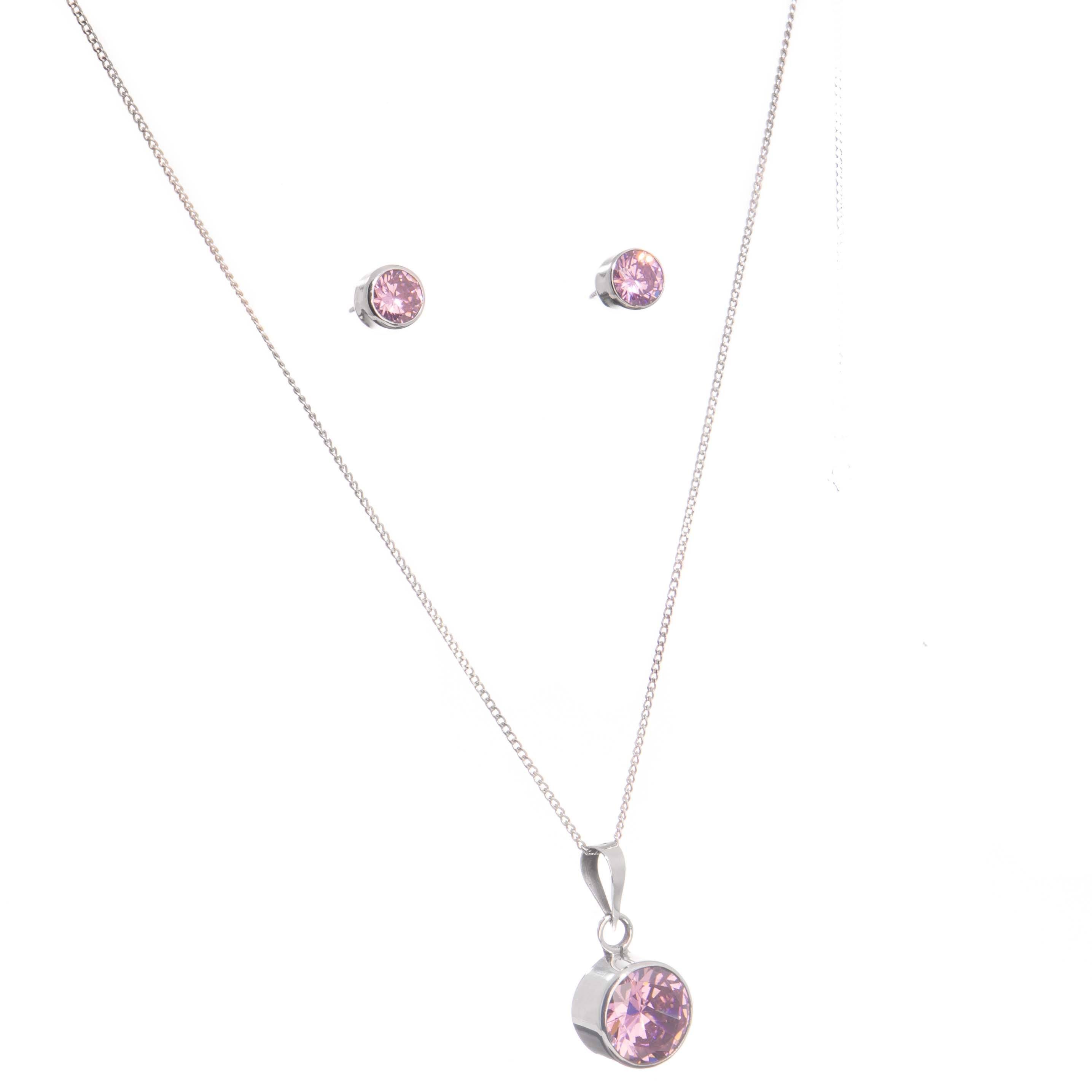 Juego de zirconia redonda biselada en plata