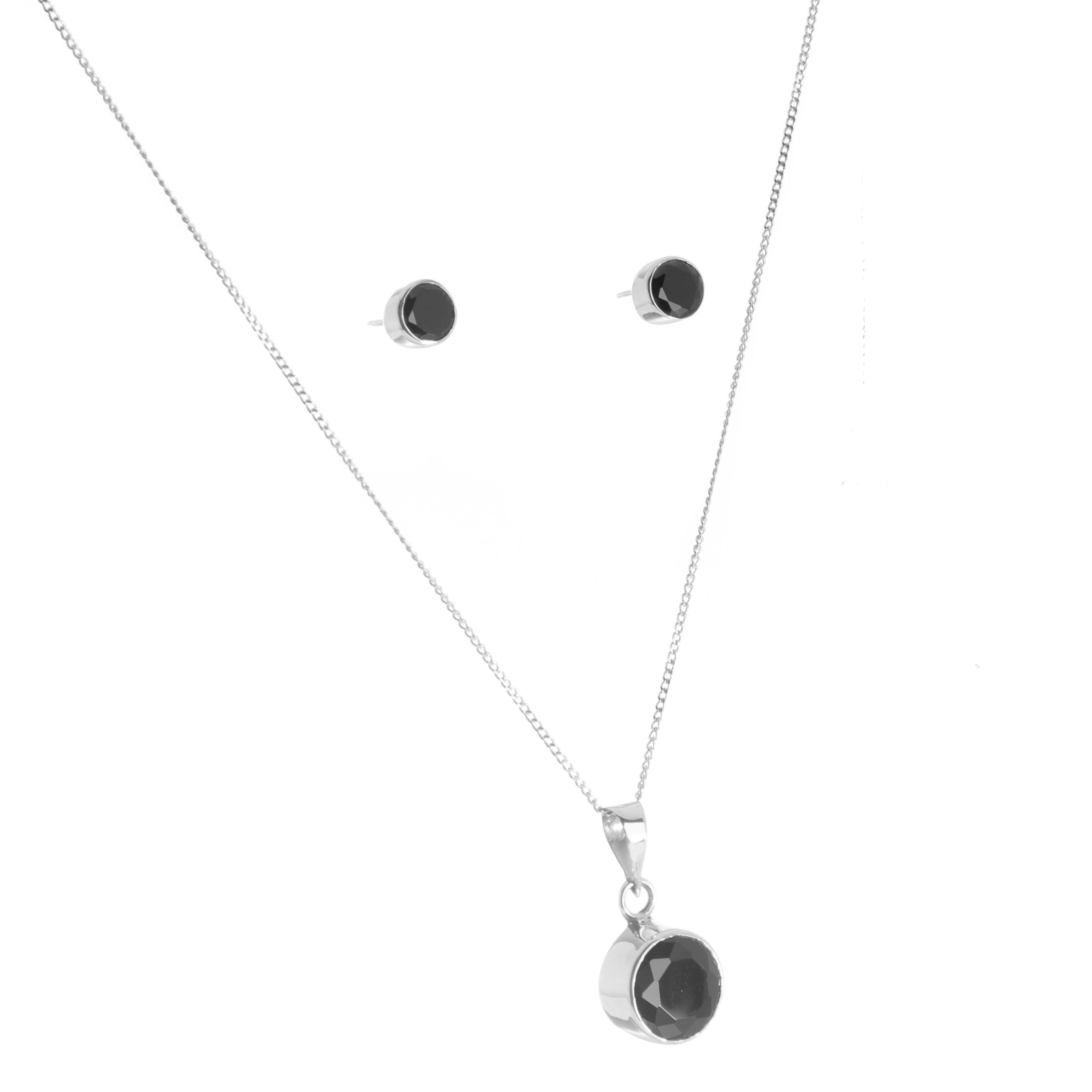 Juego de zirconia redonda biselada en plata