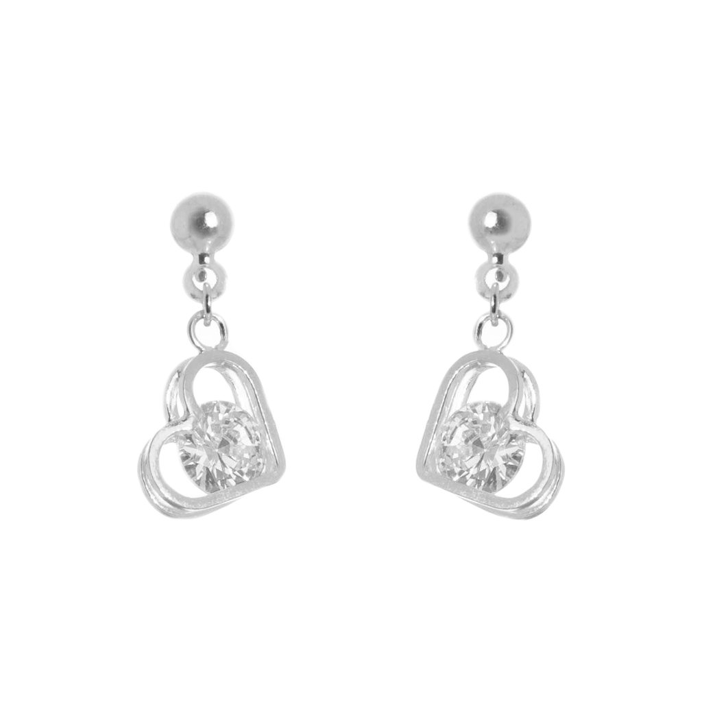Aretes de corazón colgantes con plata y zirconias