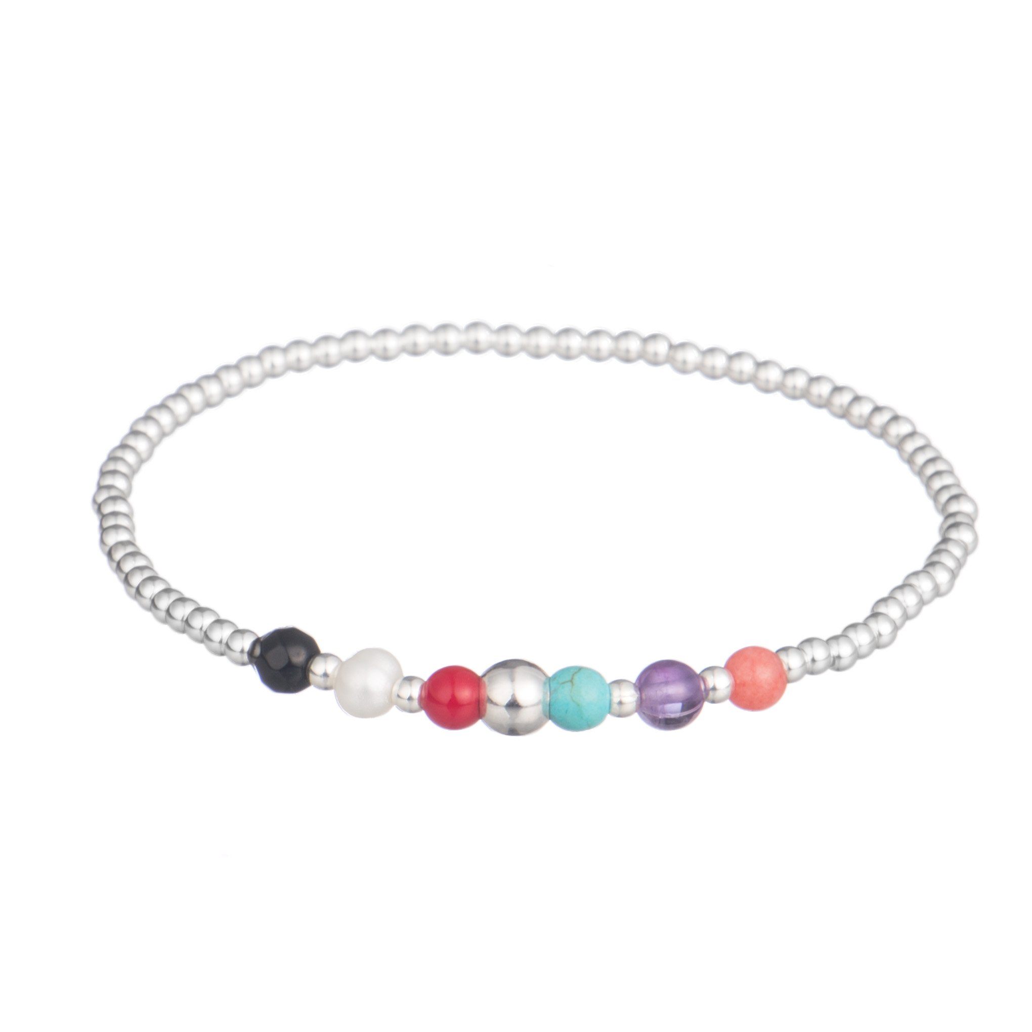 Pulsera bolitas de plata con piedras combinadas