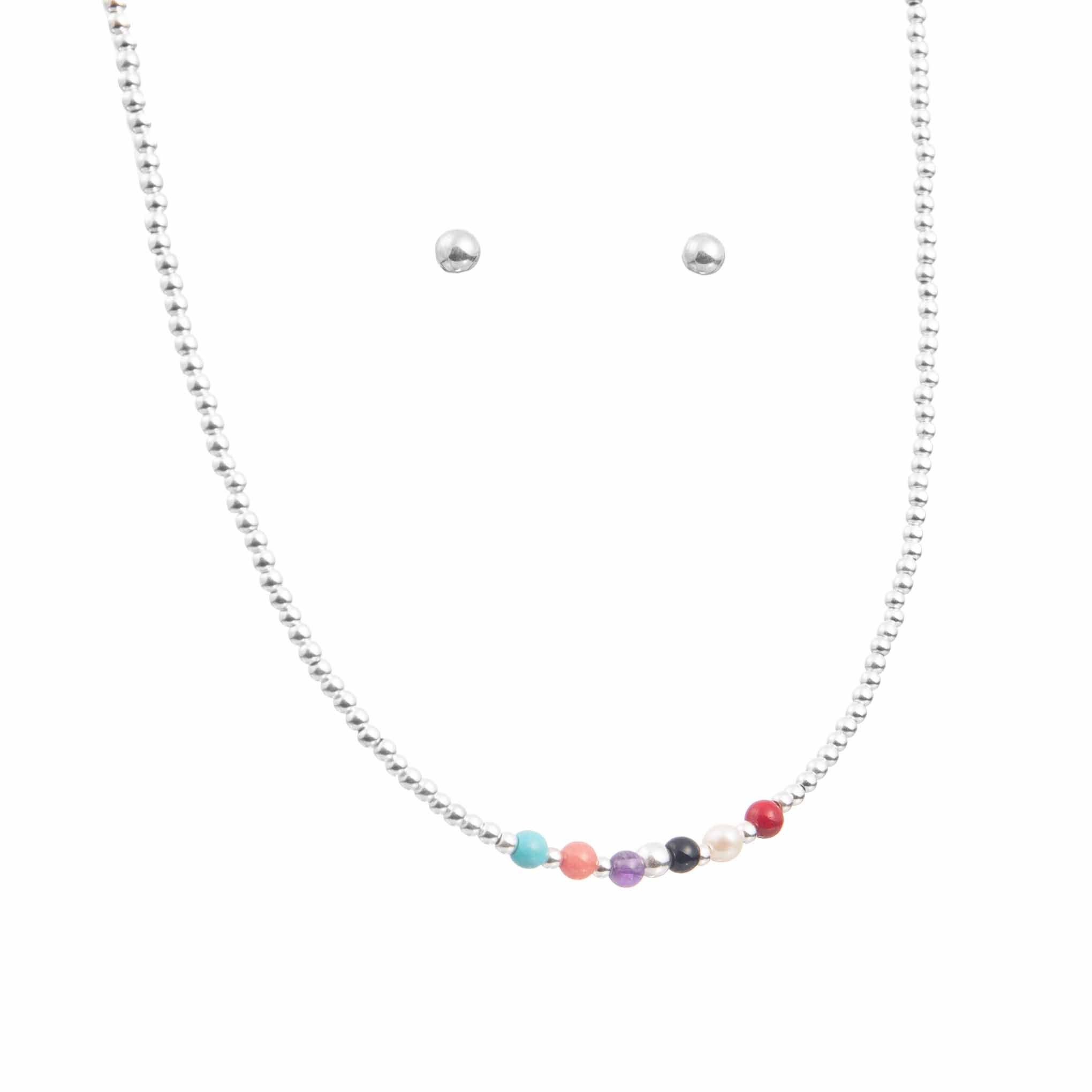 Collar bolitas de plata con piedras juntas de plata mexicana