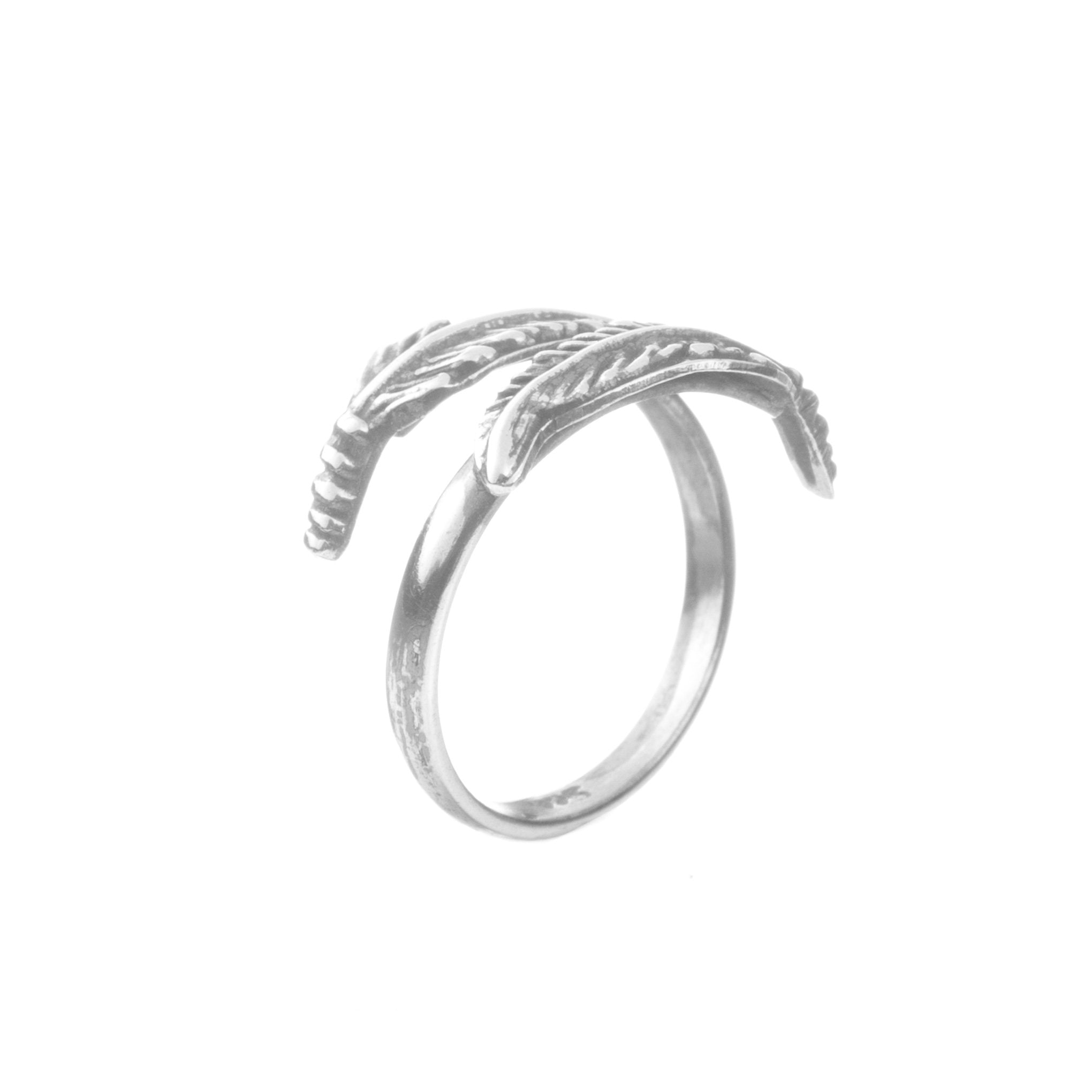 Anillo plumas pavonadas de plata de plata mexicana