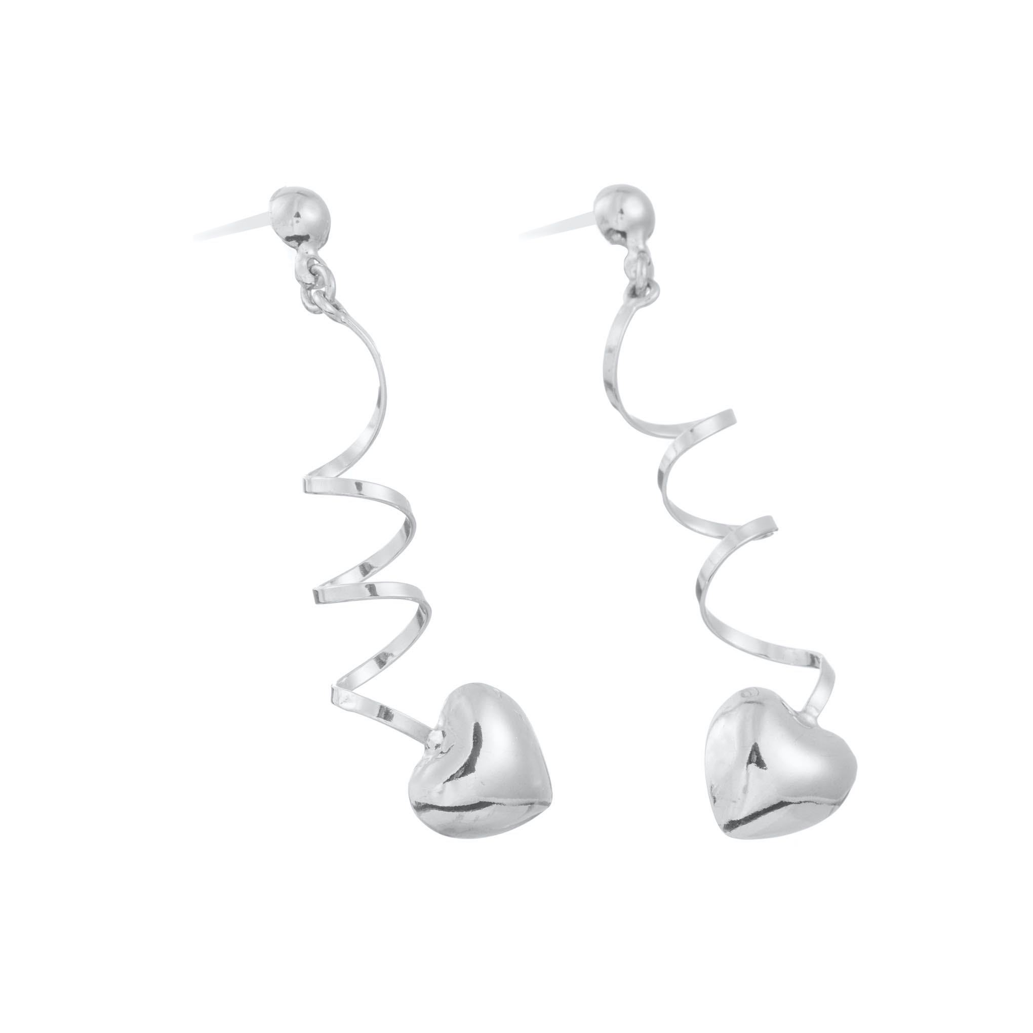 Aretes resorte con corazón de plata de plata mexicana