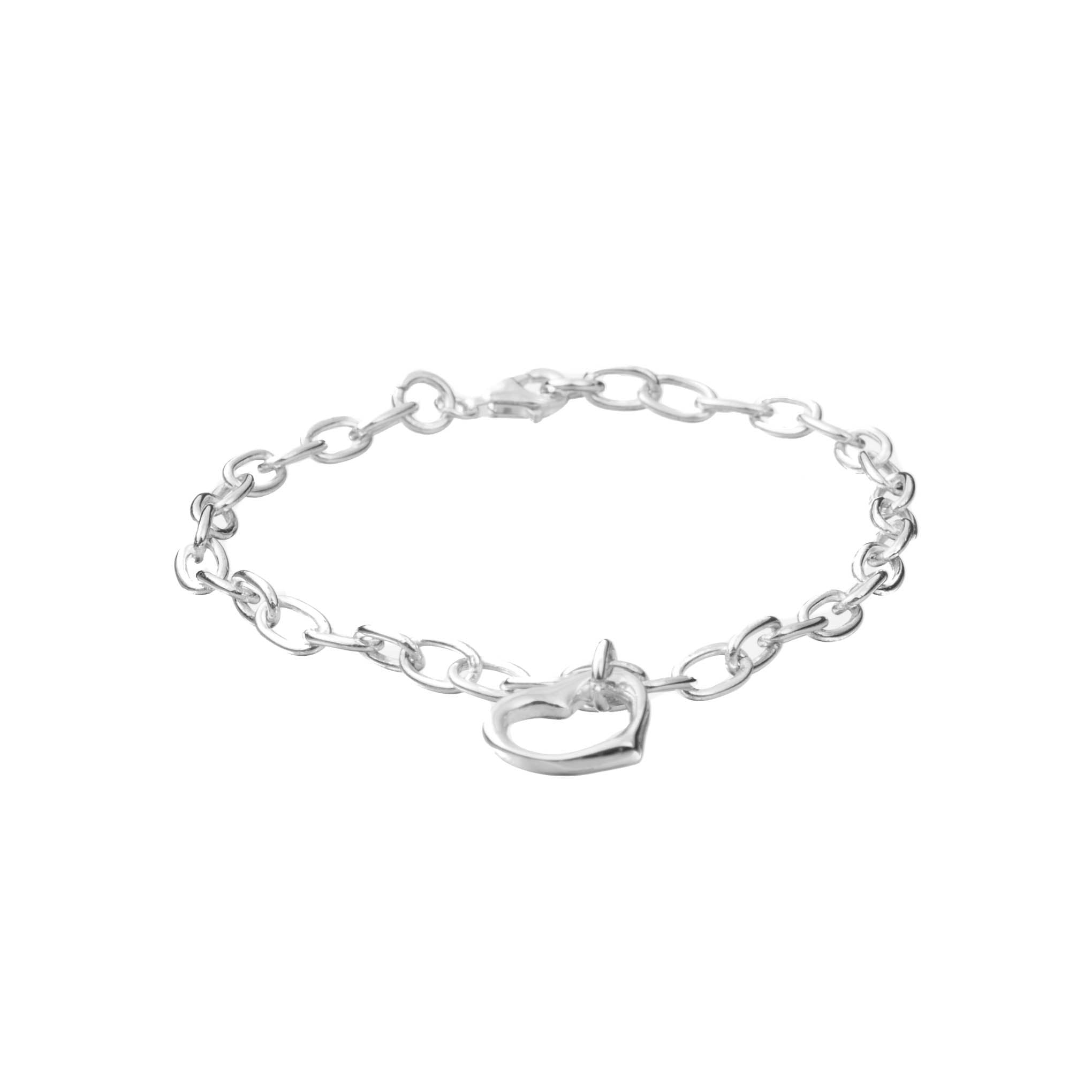 Pulsera de corazón contorno con eslabones de plata  de plata mexicana