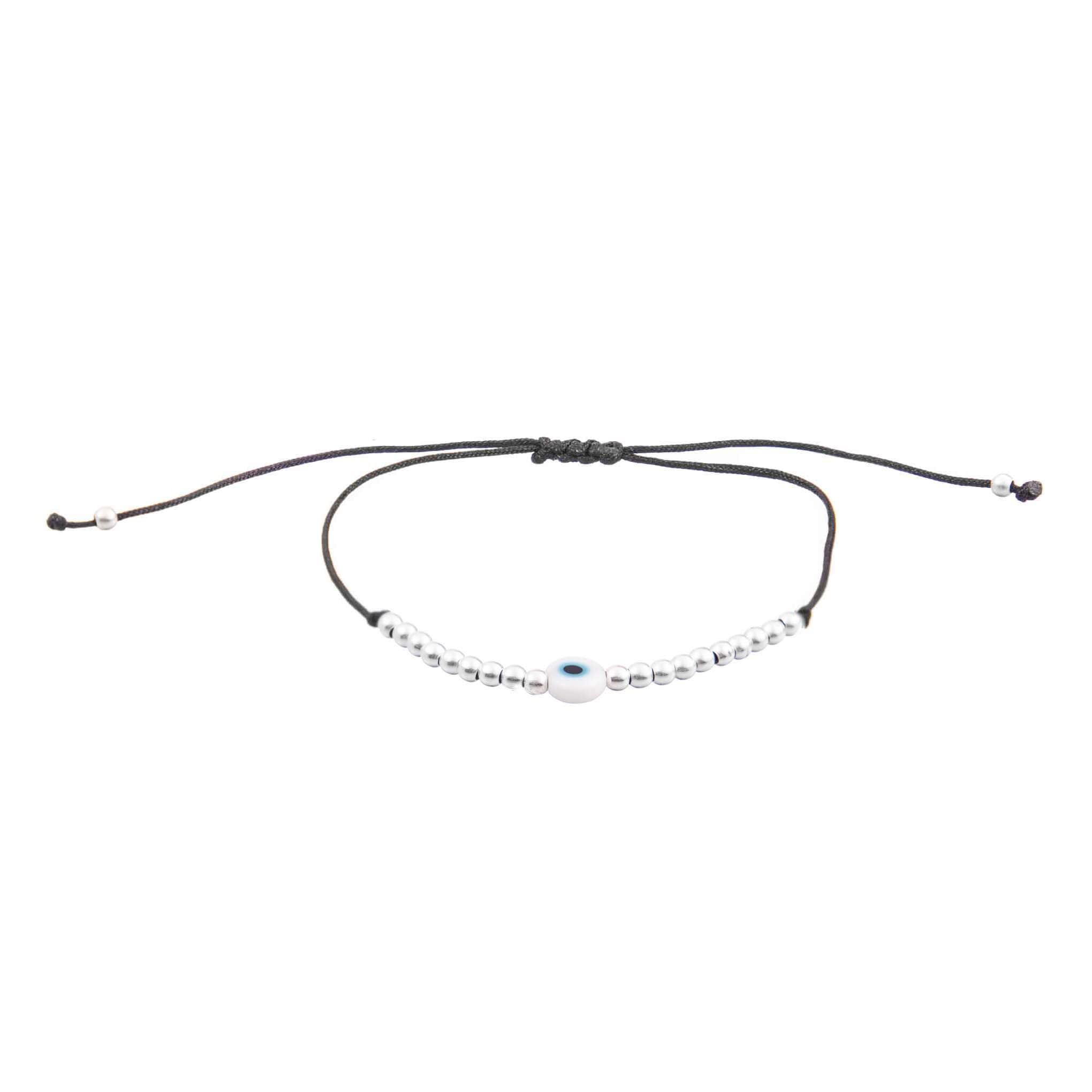 Pulsera de hilo con ojo y esferas de plata de plata mexicana