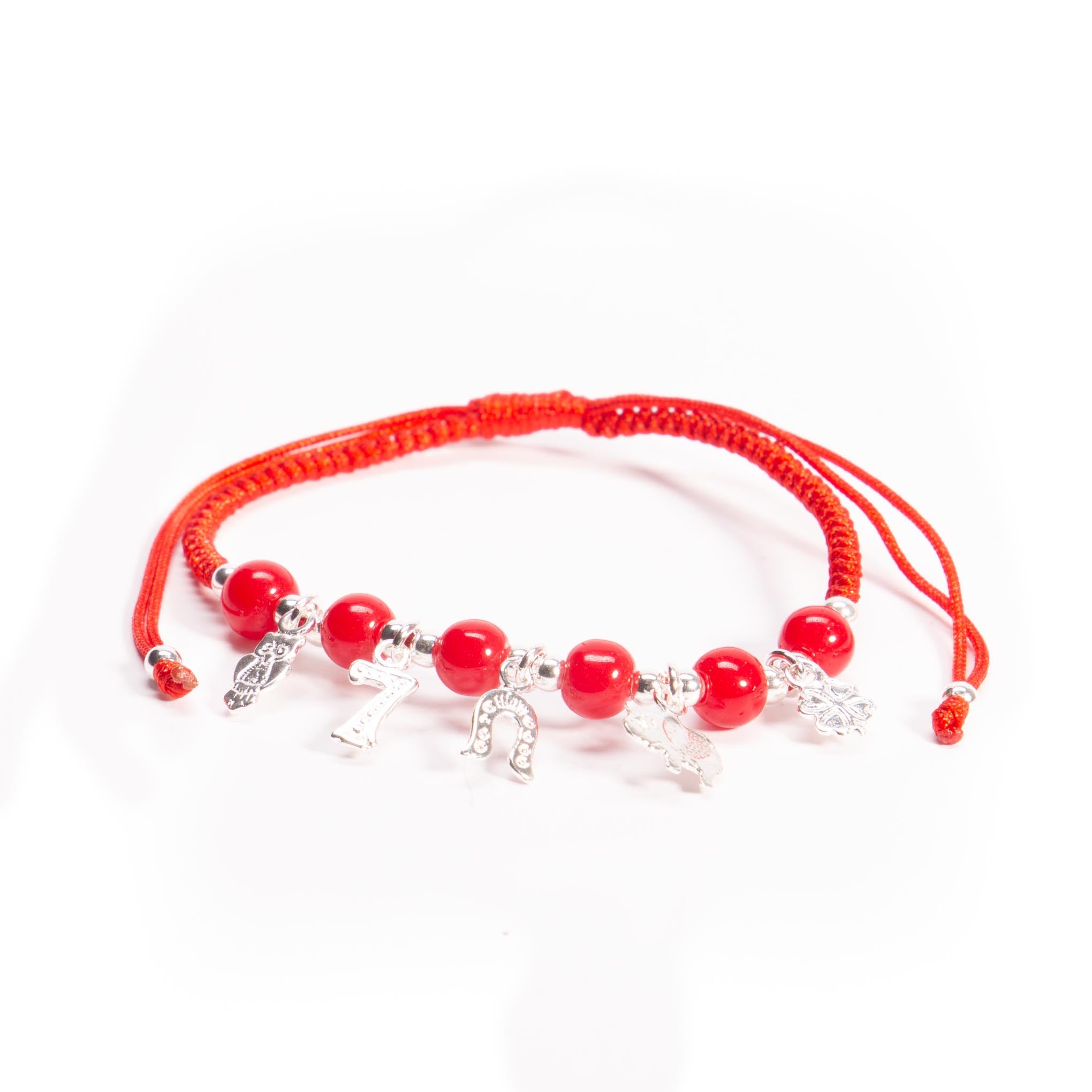 Pulsera de hilo con dijes de plata de la suerte de plata mexicana