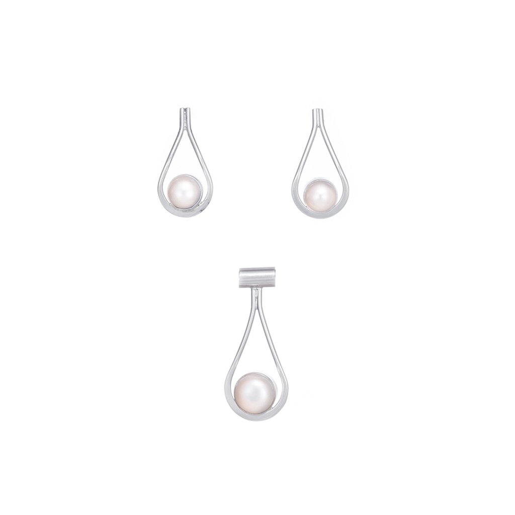 Dije y aretes con perlas en gota de Plata