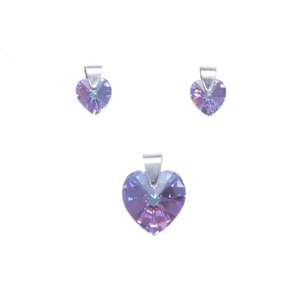 Dije y aretes de Corazones de cristal esmaltado y plata