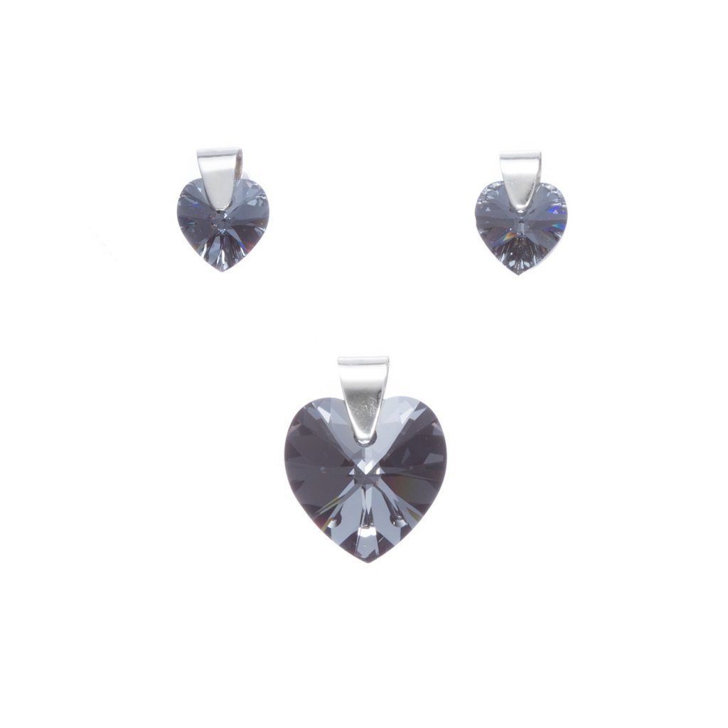 Dije y aretes de Corazones de cristal esmaltado y plata