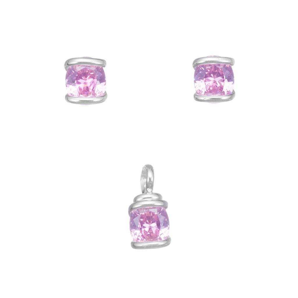 Dije y aretes de zirconias grande engarzados en Plata