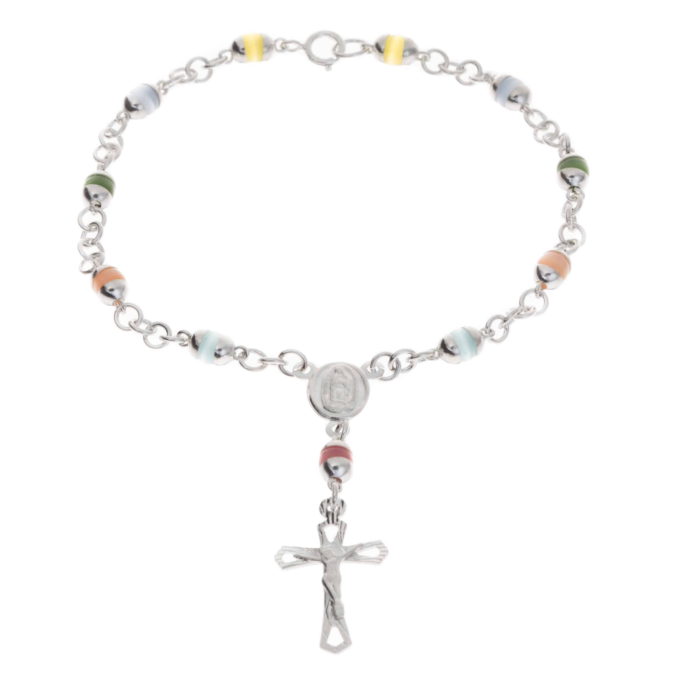 Pulsera ojo de gato con Cristo en Plata
