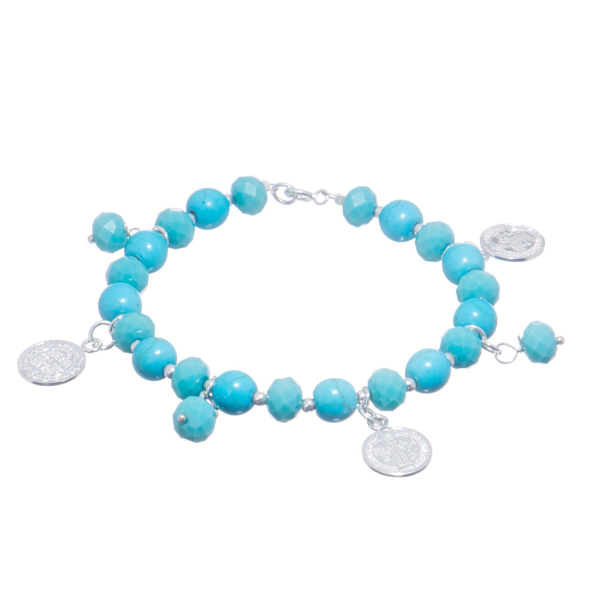 Pulsera San Benito de plata con medallas colgantes*